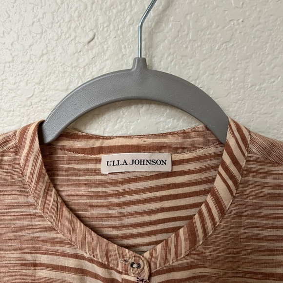 ULLA JOHNSON | Fiora Striped Cotton-Voile Midi Waist Tie Dress in Fawn | Size 2 - Picture 10 of 15